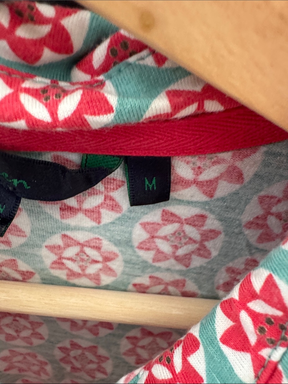 Boden Vintage teal/red/White Geometric print Button Down Long Sleeve Shirt sz M - Picture 3 of 4